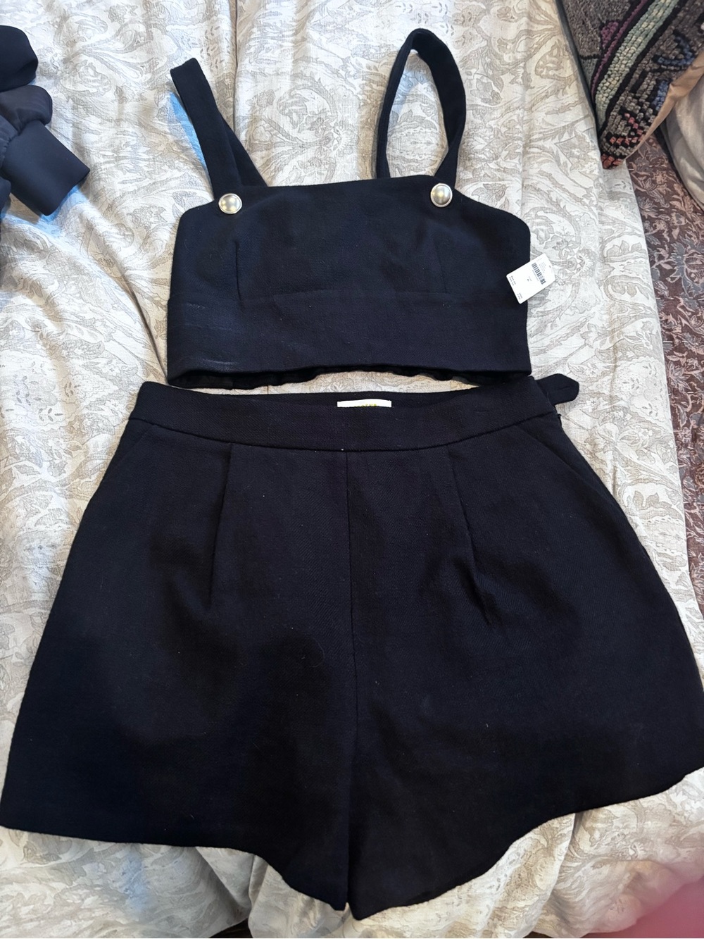 Maeve Black High-Waist Shorts and Crop Top Set